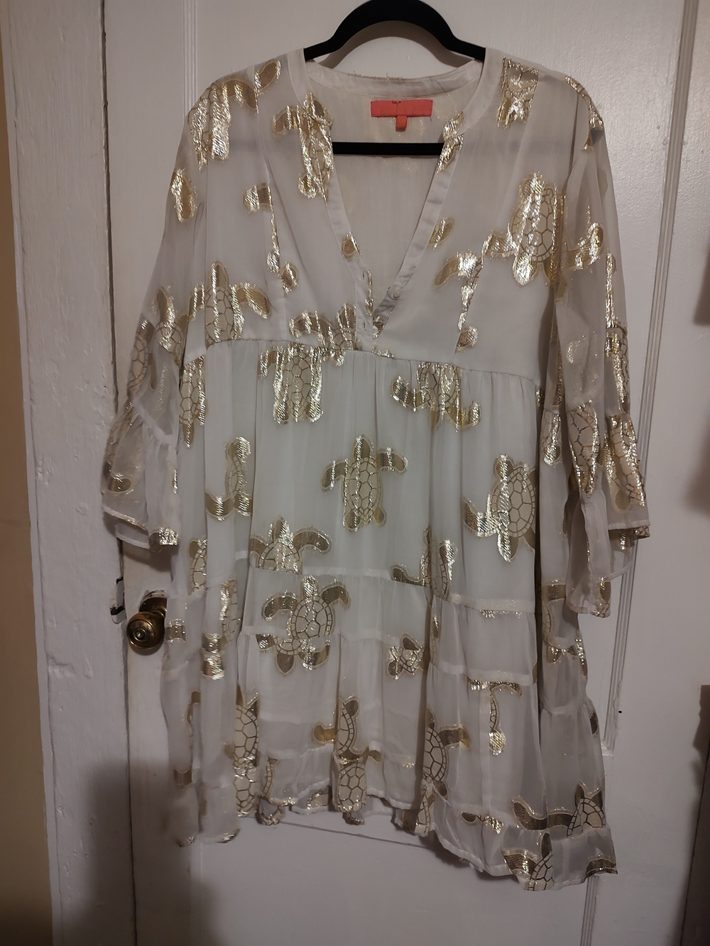 Simply Southern White Dress with Gold Turtle Foil Print